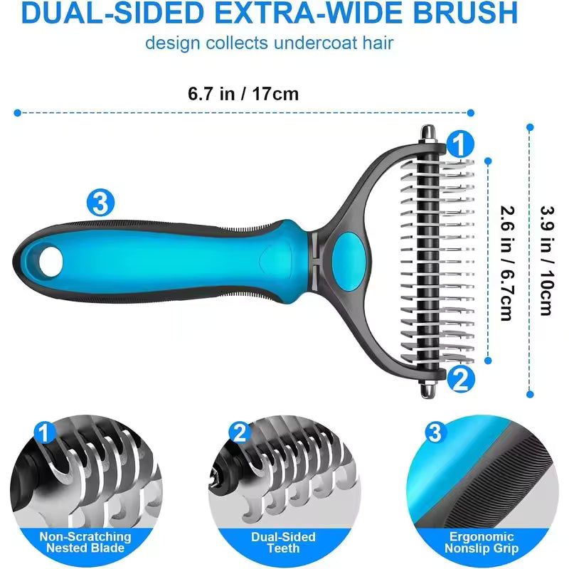 2-in-1 Pet Grooming Rake & Dematting Comb